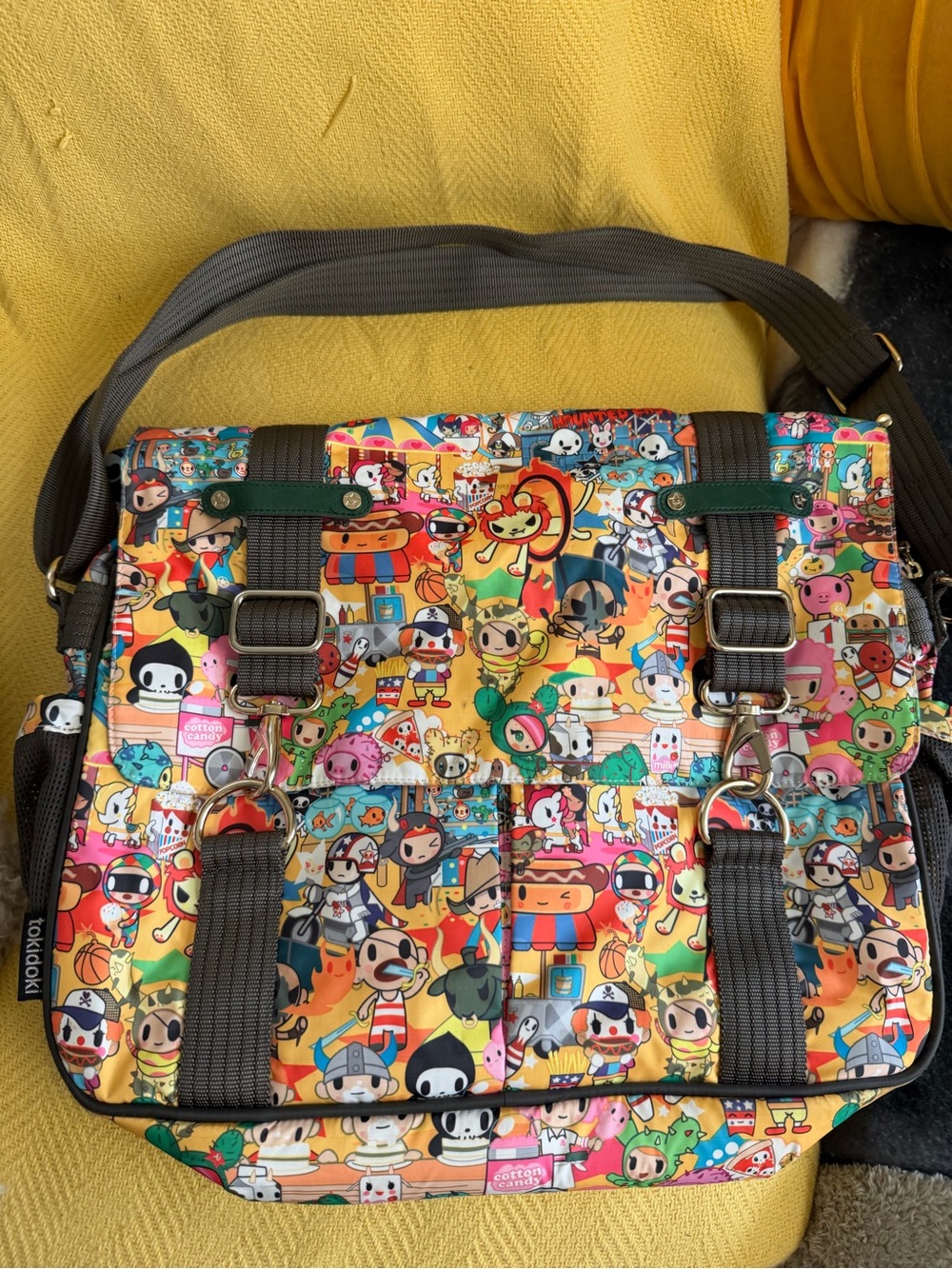 tokidoki Multicolor Cartoon Print Messenger Bag with Yellow Base